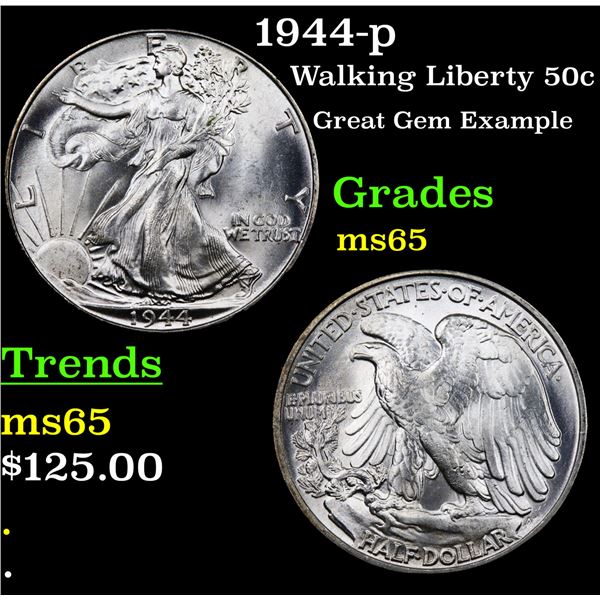 1944-p Walking Liberty Half Dollar 50c Grades GEM Unc