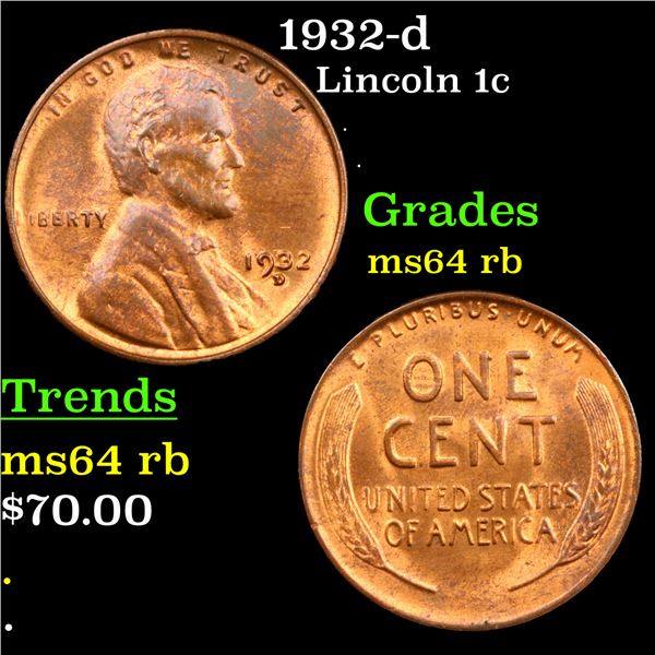 1932-d Lincoln Cent 1c Grades Choice Unc RB