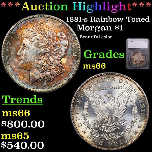 ***Auction Highlight*** 1881-s Rainbow Toned Morgan Dollar $1 Graded ms66 By SEGS (fc)