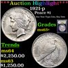 Image 1 : ***Auction Highlight*** 1921-p Peace Dollar $1 Graded Select+ Unc By USCG (fc)