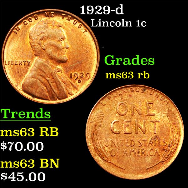 1929-d Lincoln Cent 1c Grades Select Unc RB