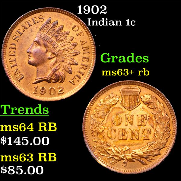 1902 Indian Cent 1c Grades Select+ Unc RB