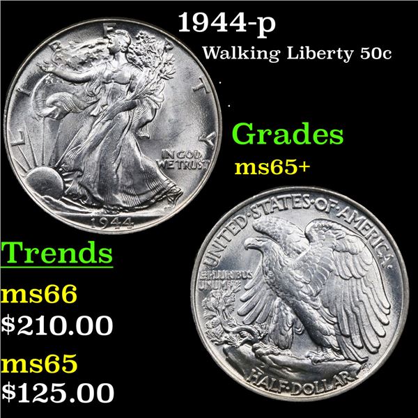 1944-p Walking Liberty Half Dollar 50c Grades GEM+ Unc