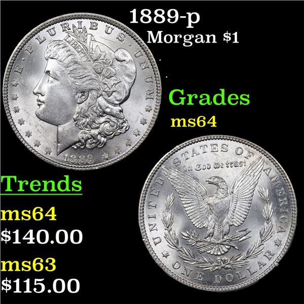 1889-p Morgan Dollar $1 Grades Choice Unc