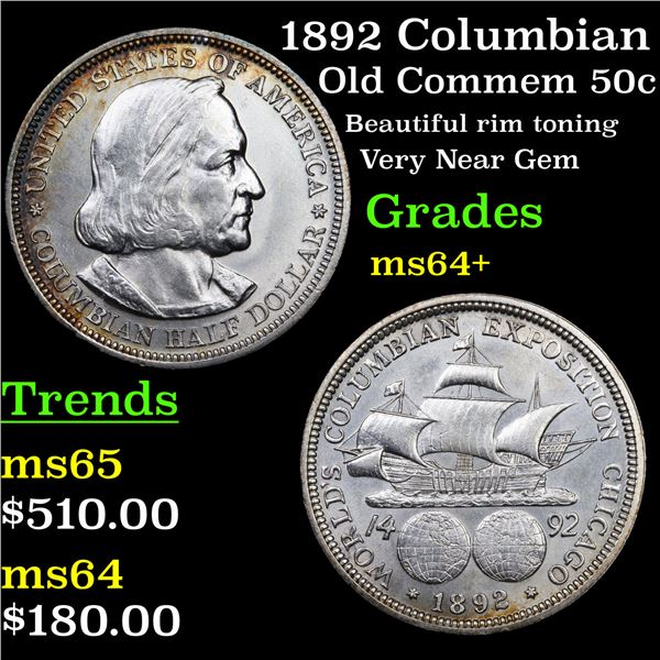 1892 Columbian Old Commem Half Dollar 50c Grades Choice+ Unc