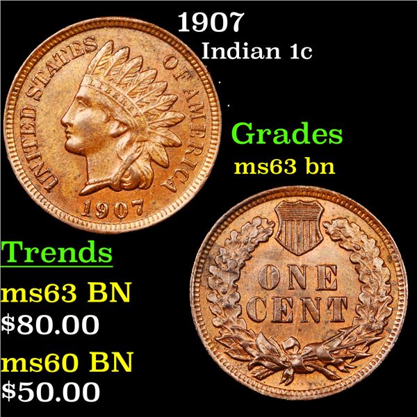 1907 Indian Cent 1c Grades Select Unc BN