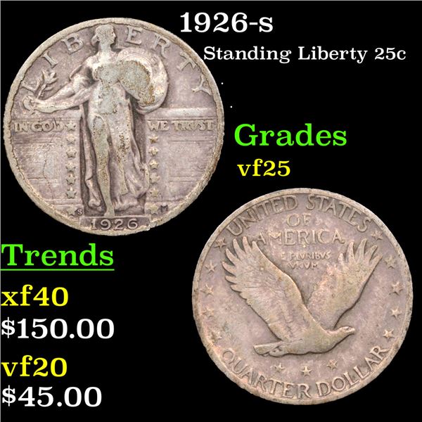 1926-s Standing Liberty Quarter 25c Grades vf+