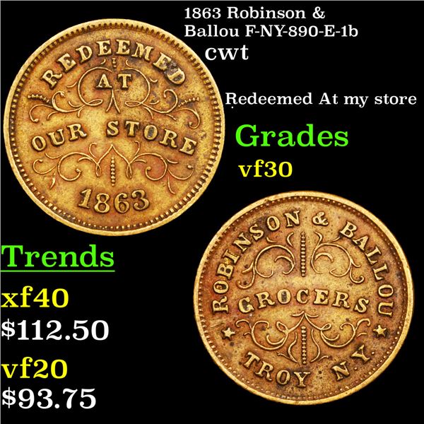 1863 Robinson & Ballou F-NY-890-E-1b Civil War Token 1c Grades vf++