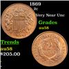Image 1 : 1869 Two Cent Piece 2c Grades Choice AU/BU Slider