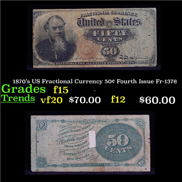 1870's US Fractional Currency 50¢ Fourth Issue Fr-1376 Grades f+