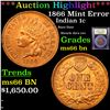 Image 1 : ***Auction Highlight*** 1866 Mint Error Indian Cent 1c Graded GEM+ Unc BN By USCG (fc)