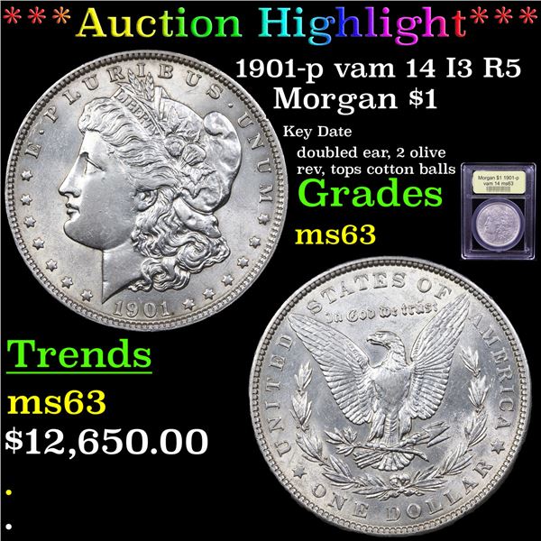 ***Auction Highlight*** 1901-p vam 14 I3 R5 Morgan Dollar $1 Graded Select Unc By USCG (fc)