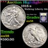 Image 1 : ***Auction Highlight*** 1918-s Walking Liberty Half Dollar 50c Graded Choice AU/BU Slider By USCG (f