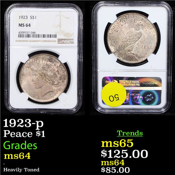 NGC 1923-p Peace Dollar $1 Graded ms64 By NGC