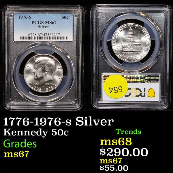 PCGS 1776-1976-s Silver Kennedy Half Dollar 50c Graded ms67 By PCGS