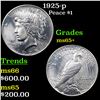 Image 1 : 1925-p Peace Dollar $1 Grades GEM+ Unc