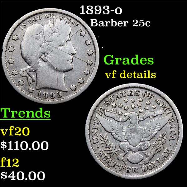1893-o Barber Quarter 25c Grades vf details