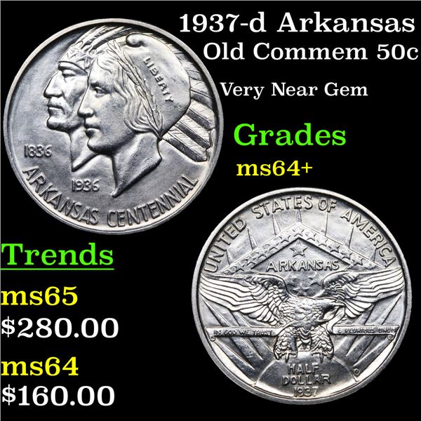 1937-d Arkansas Old Commem Half Dollar 50c Grades Choice+ Unc