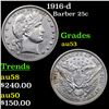 1916-d Barber Quarter 25c Grades Select AU