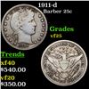Image 1 : 1911-d Barber Quarter 25c Grades vf+