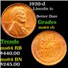 Image 1 : 1920-d Lincoln Cent 1c Grades Choice Unc RB