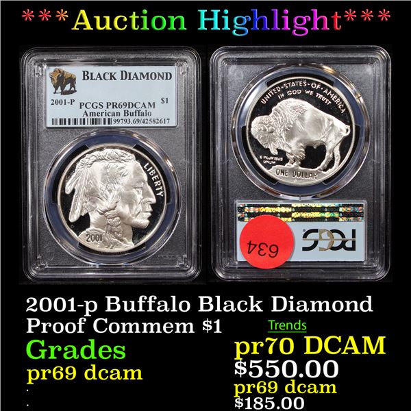 Proof ***Auction Highlight*** 2001-p Buffalo Black Diamond Modern Commem Dollar $1 Graded pr69 dcam 