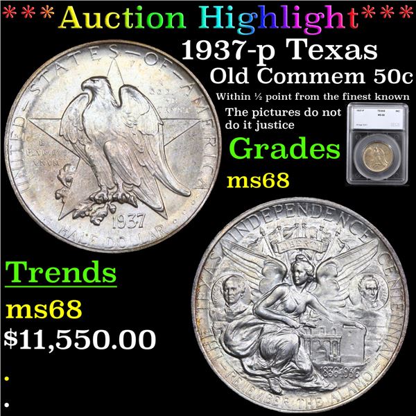 ***Auction Highlight*** 1937-p Texas Old Commem Half Dollar 50c Graded ms68 By SEGS (fc)