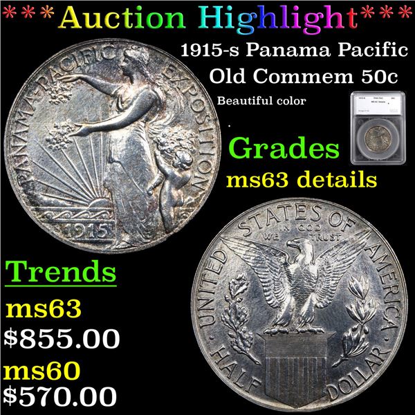 ***Auction Highlight*** 1915-s Panama Pacific Old Commem Half Dollar 50c Graded ms63 details By SEGS