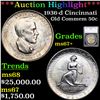 Image 1 : ***Auction Highlight*** 1936-d Cincinnati Old Commem Half Dollar 50c Graded ms67+ By SEGS (fc)