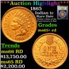 Image 1 : ***Auction Highlight*** 1865 Indian Cent 1c Graded Gem+ Unc RD By USCG (fc)