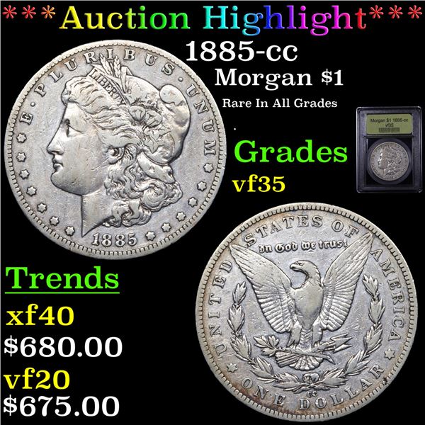 ***Auction Highlight*** 1885-cc Morgan Dollar $1 Graded vf++ By USCG (fc)