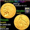 Image 1 : ***Auction Highlight*** 1911-p Gold Indian Quarter Eagle $2 1/2 Graded Select Unc By USCG (fc)