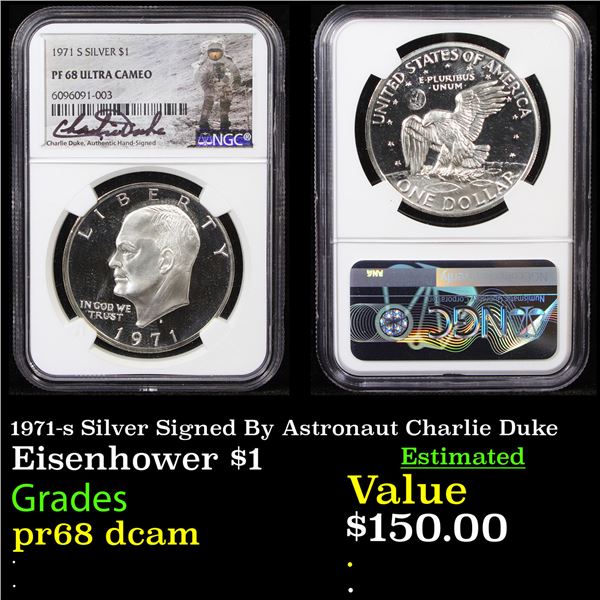 Proof NGC 1971-s Silver Signed By Astronaut Charlie Duke Eisenhower Dollar $1 Graded pr68 dcam By NG