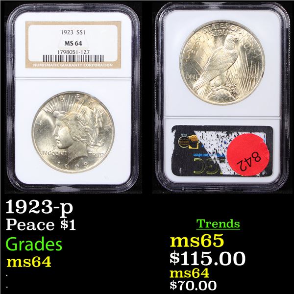 NGC 1923-p Peace Dollar $1 Graded ms64 By NGC