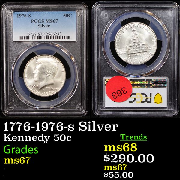 1776-1976-s Silver Kennedy Half Dollar 50c Graded ms67 By PCGS