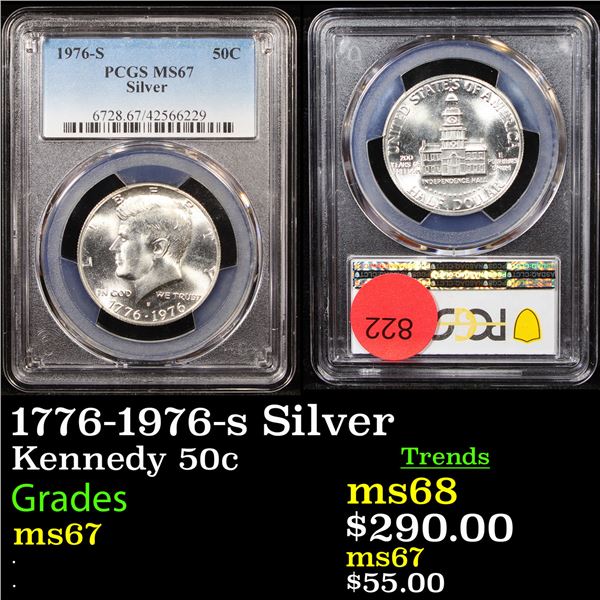 PCGS 1776-1976-s Silver Kennedy Half Dollar 50c Graded ms67 By PCGS