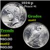 Image 1 : 1924-p Peace Dollar $1 Graded Select Unc