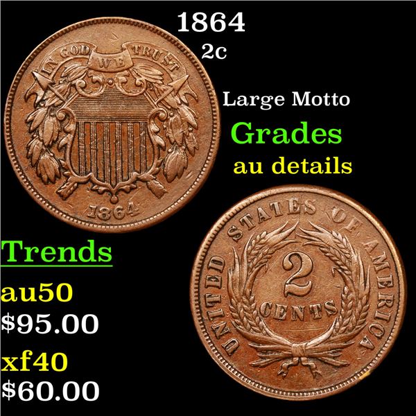 1864 Two Cent Piece 2c Graded AU Details