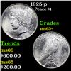 Image 1 : 1925-p Peace Dollar $1 Graded GEM+ Unc