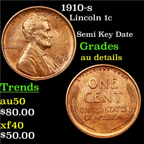 1910-s Lincoln Cent 1c Graded AU Details