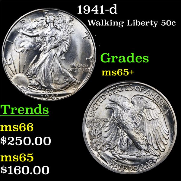 1941-d Walking Liberty Half Dollar 50c Graded GEM+ Unc
