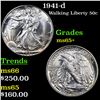 Image 1 : 1941-d Walking Liberty Half Dollar 50c Graded GEM+ Unc