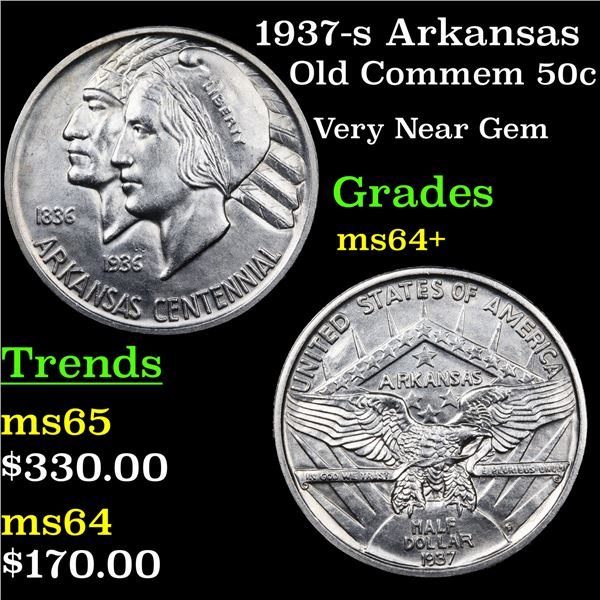 1937-s Arkansas Old Commem Half Dollar 50c Graded Choice+ Unc