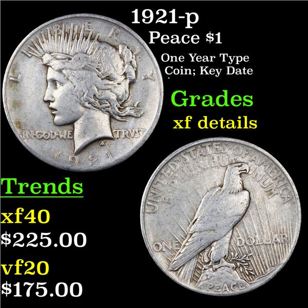 1921-p Peace Dollar $1 Graded xf details