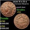 Image 1 : 1820 N-4 R-4 Coronet Head Large Cent 1c Graded vf++