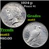 Image 1 : 1924-p Peace Dollar $1 Graded Select Unc
