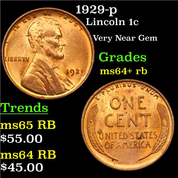1929-p Lincoln cent 1c Graded Choice+ Unc RB