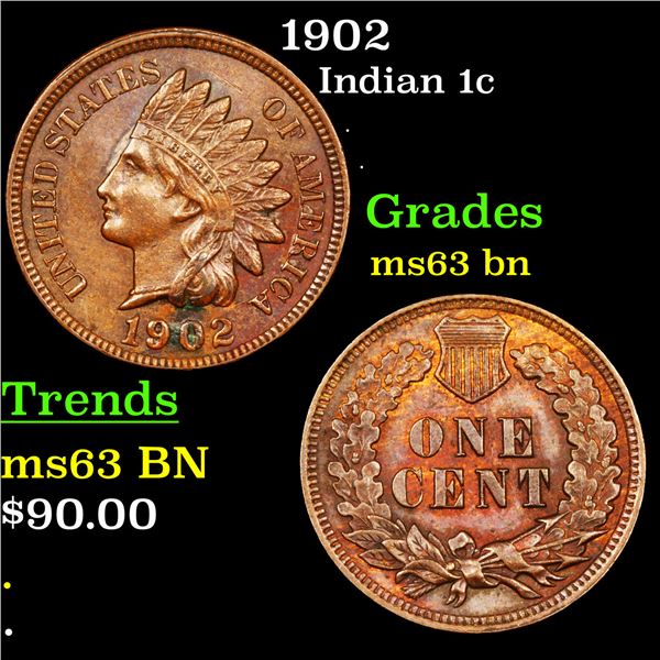 1902 Indian Cent 1c Graded Select Unc BN