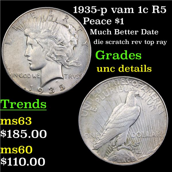 1935-p vam 1c R5 Peace Dollar $1 Graded Unc Details
