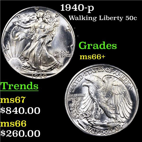 1940-p Walking Liberty Half Dollar 50c Graded GEM++ Unc